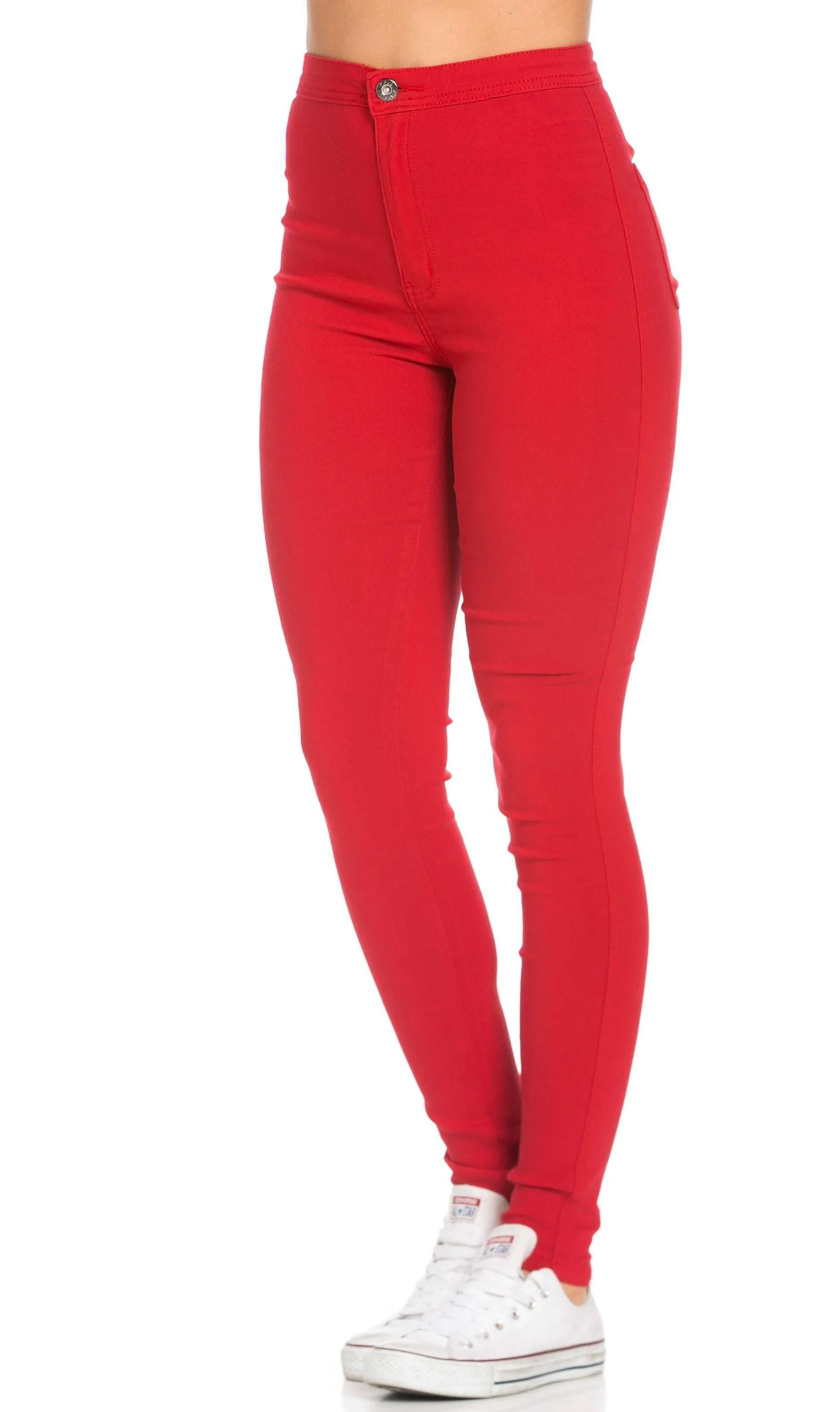 Super High Waisted Stretchy Skinny Jeans - Red