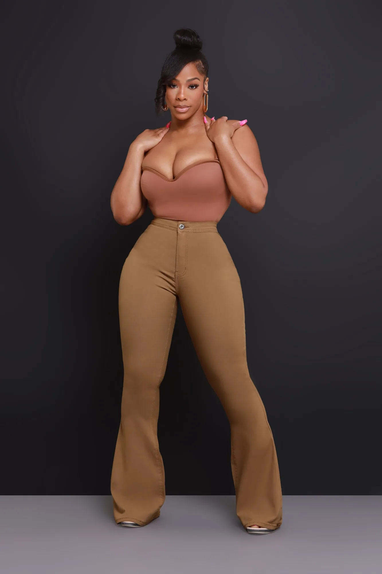 Super Swank High Rise Flare Stretchy Jeans - Mocha