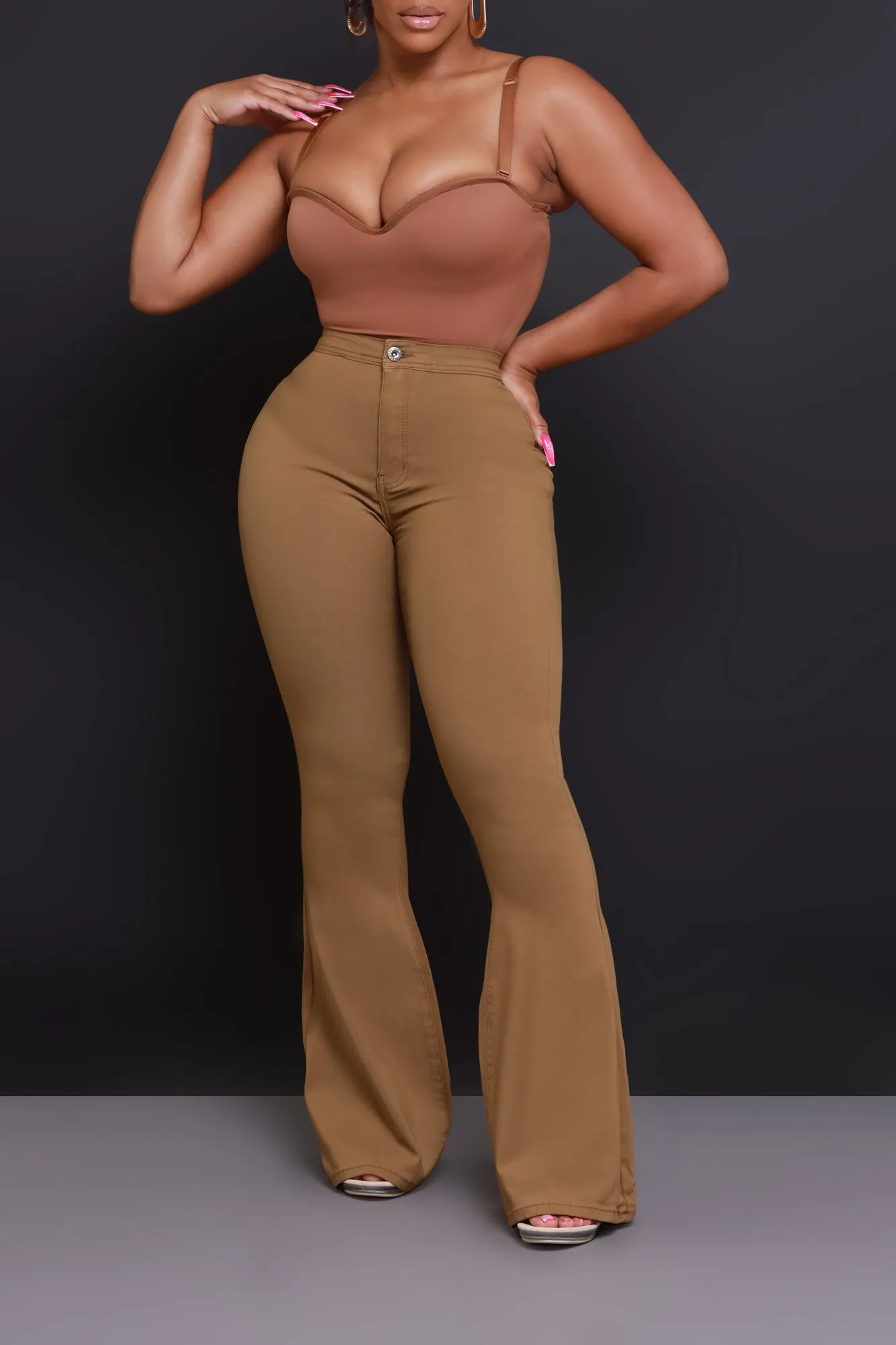 Super Swank High Rise Flare Stretchy Jeans - Mocha