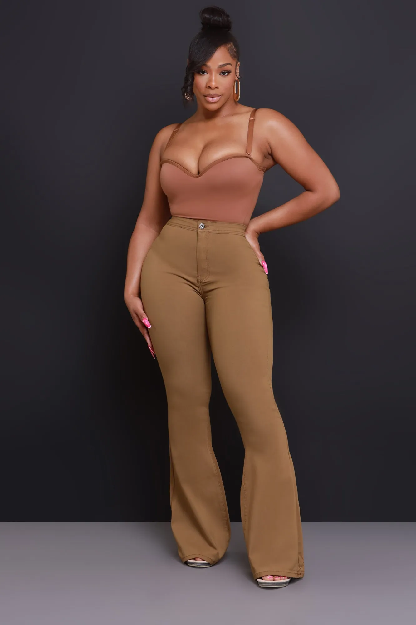 Super Swank High Rise Flare Stretchy Jeans - Mocha