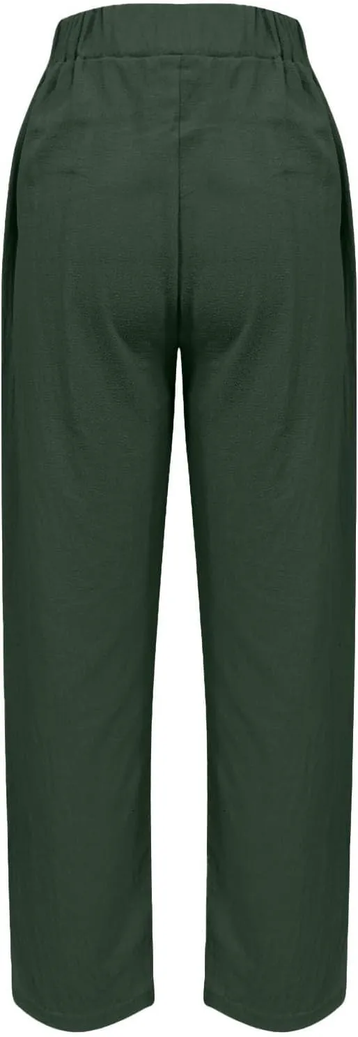 TANGNADE Women's Relaxed Wide-Leg Palazzo Pants with Elastic Waist Casual Harem Trousers for Summer and Beach Wear