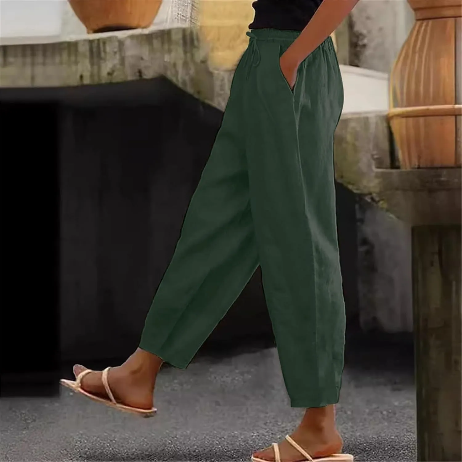 TANGNADE Women's Relaxed Wide-Leg Palazzo Pants with Elastic Waist Casual Harem Trousers for Summer and Beach Wear