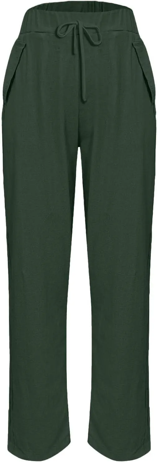 TANGNADE Women's Relaxed Wide-Leg Palazzo Pants with Elastic Waist Casual Harem Trousers for Summer and Beach Wear