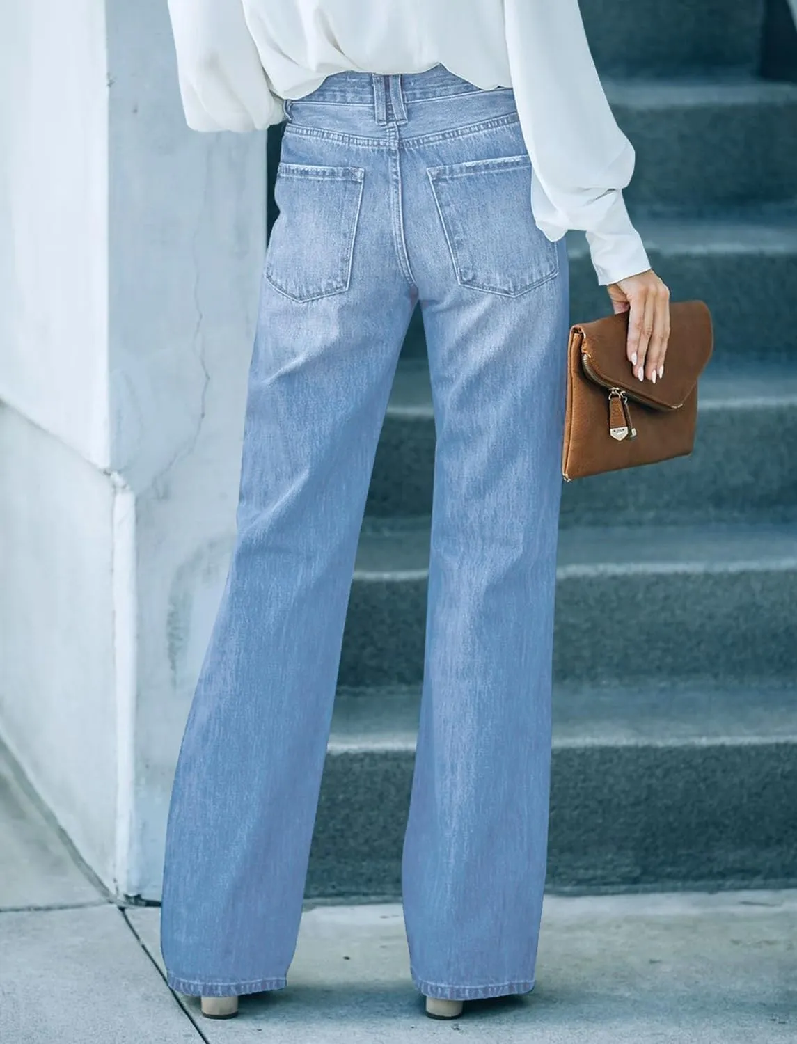 Utyful Women's High Waist Relaxed Fit Ripped Jeans Stretchy Flare Jeans Denim Pants