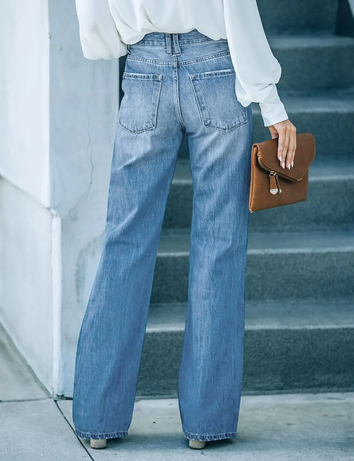 Utyful Women's High Waist Relaxed Fit Ripped Jeans Stretchy Flare Jeans Denim Pants