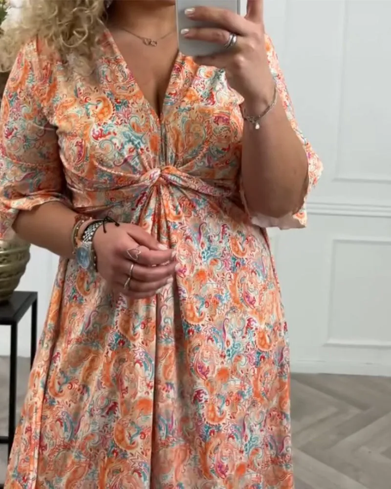 V-neck twist print dress