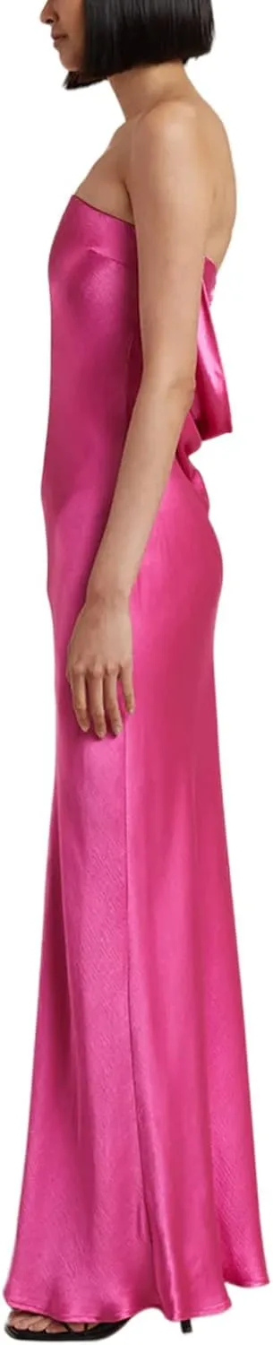 Women Elegant Tube Top Strapless Long Dress Open Back Satin Party Cocktail Bodycon Dress