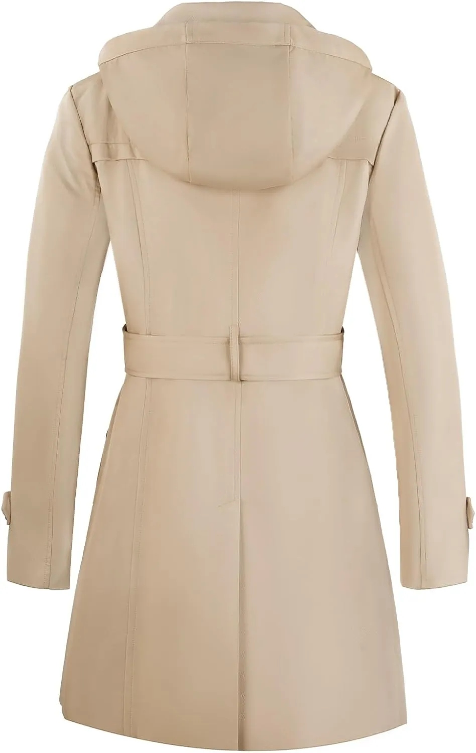Women's Double-Breasted Trench Coat,Classic Windbreaker with Removable Hood, Belted Lapel Overcoat
