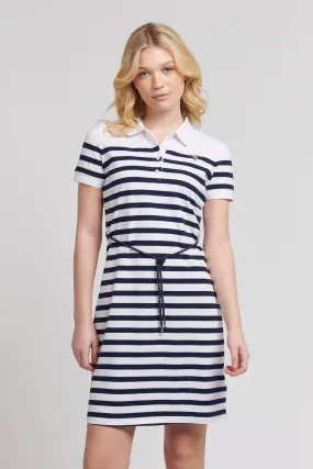 Womens Relaxed Stripe Polo Dress in Navy Iris