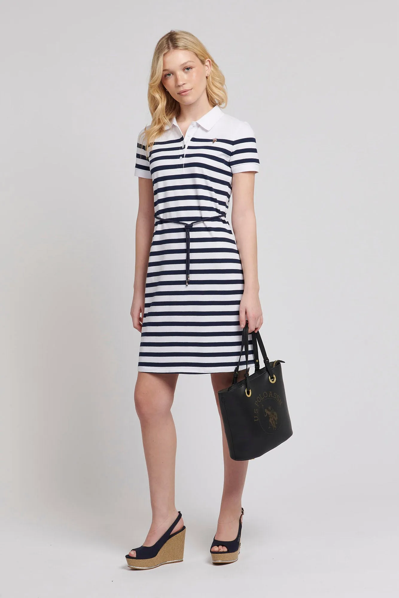 Womens Relaxed Stripe Polo Dress in Navy Iris