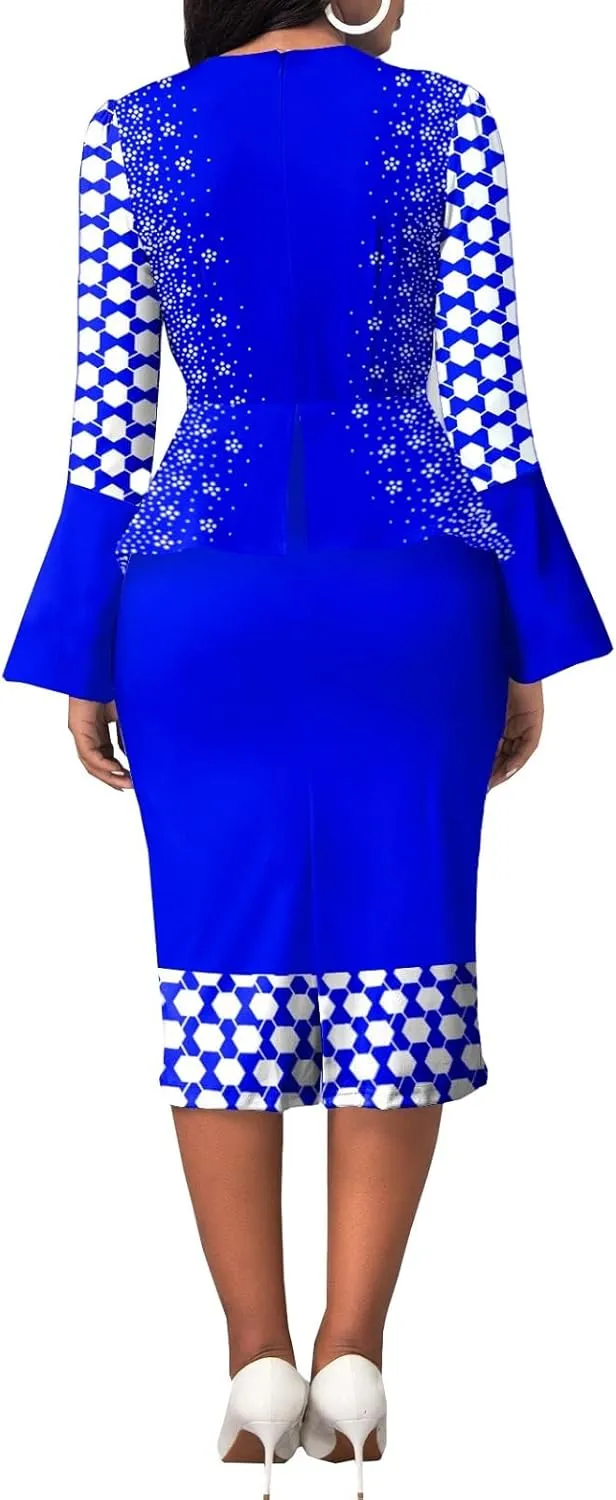 Xinlees Women's Bodycon Pencil Dress with Bell Sleeves Elegant and Versatile Casual Sheath Dress