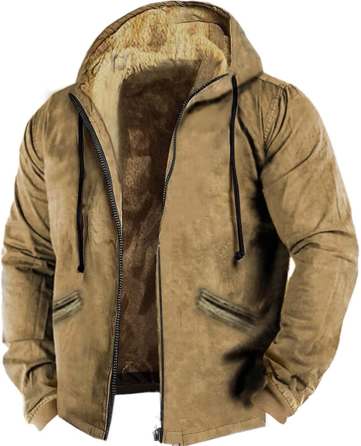 ZYXTIM Winter Jacket for Men Fashion Mens Sherpa Lined Hooded Varsity Jacket Washed Classic Casual Distressed Trucker Jacket
